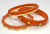Teresa yellow and orange daisy bangles with vintage orange with yellow mini dots bakelite bangle